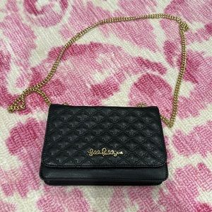 Lilly Pulitzer Black Quilted Bag with Gold Chain